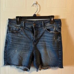 Dark Wash Denim Cutoff Shorts with Frayed Hem